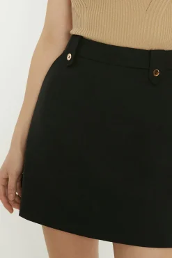 Online Oasis Cotton Sateen Tab Detail Mini Skirt Black