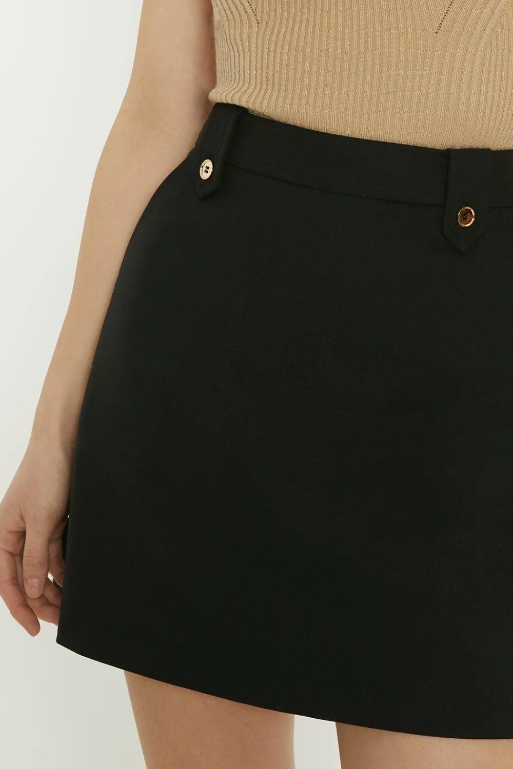 Online Oasis Cotton Sateen Tab Detail Mini Skirt Black