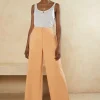 Clearance Oasis Cotton Sateen Wide Leg Tailored Trouser Apricot