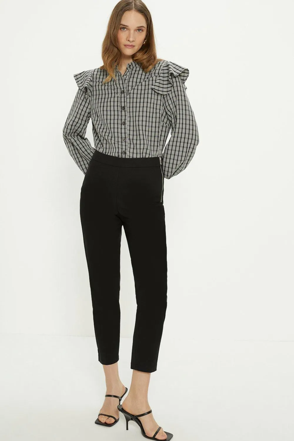 Outlet Oasis Cotton Sateen Zip Side Crop Trouser Black