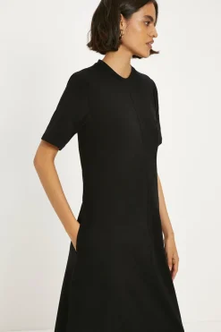 Online Oasis Cotton Seam Detail Trapeze Dress Black