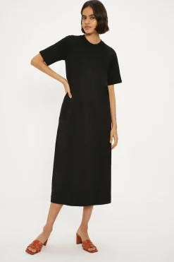 Online Oasis Cotton Seam Detail Trapeze Dress Black