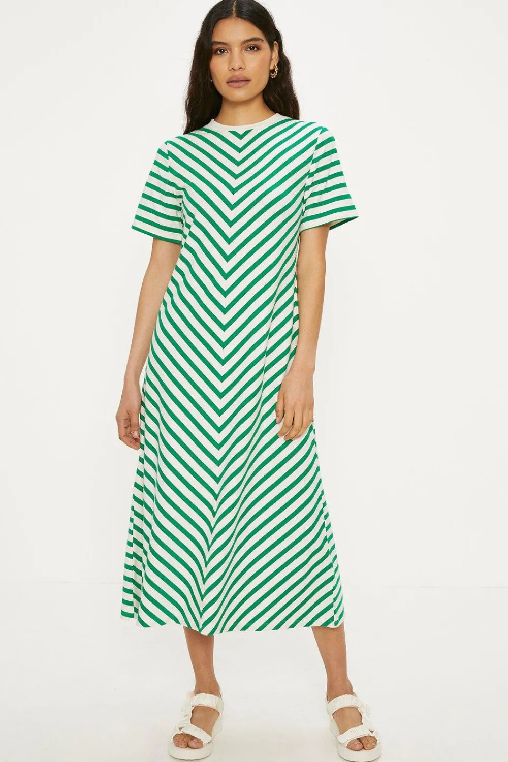 Hot Oasis Cotton Stripe Aline Midi Dress Multi
