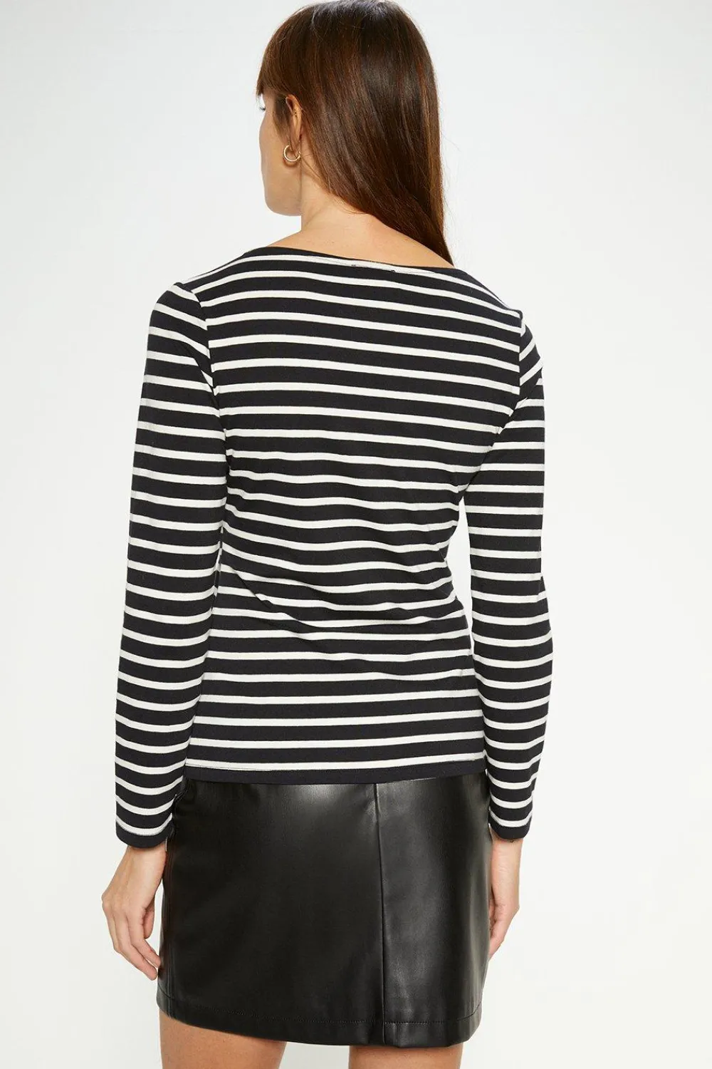 Clearance Oasis Cotton Stripe Asymmetric Long Sleeve Top Mono