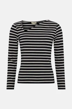 Clearance Oasis Cotton Stripe Asymmetric Long Sleeve Top Mono