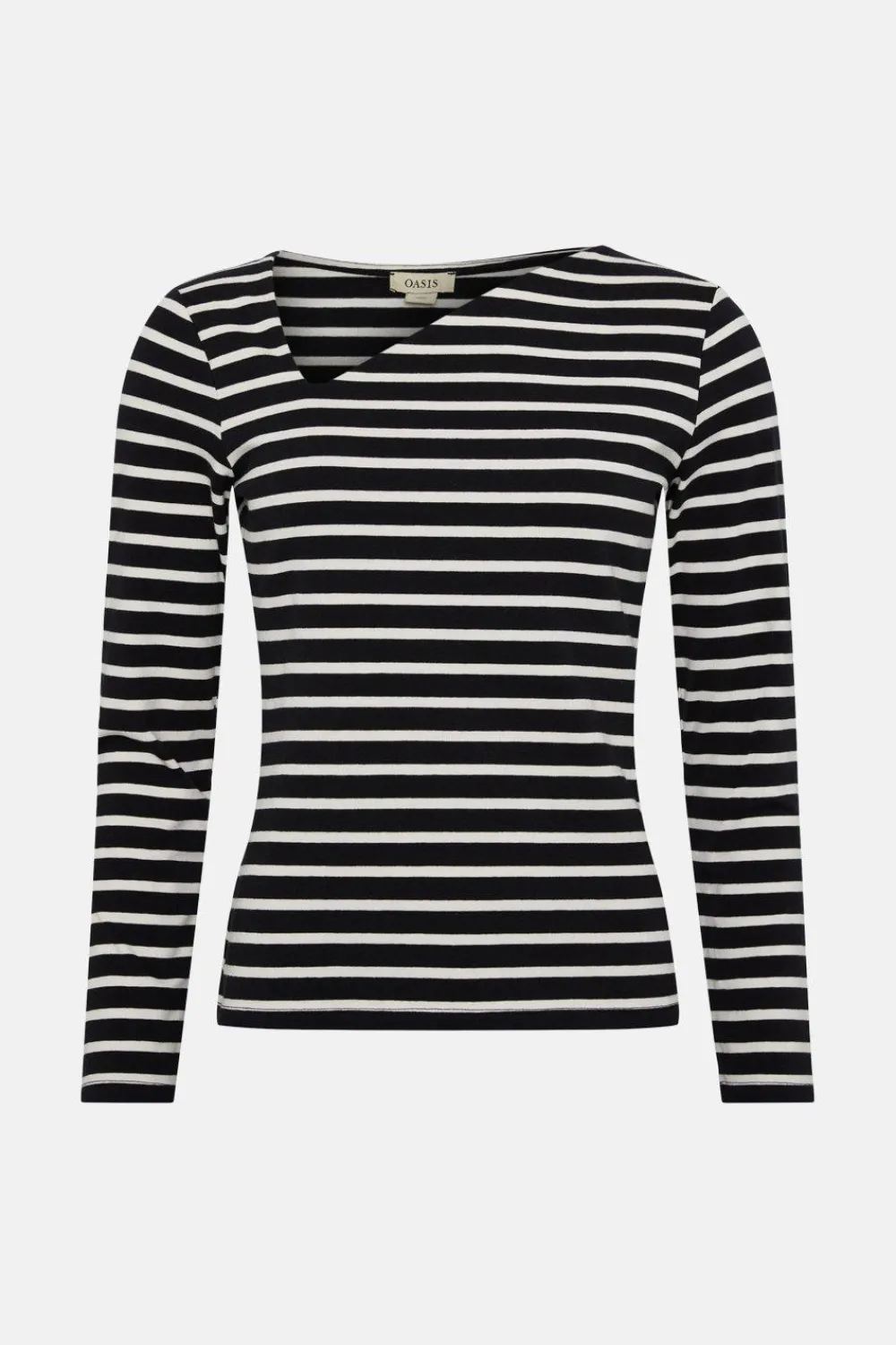 Clearance Oasis Cotton Stripe Asymmetric Long Sleeve Top Mono