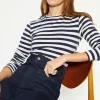 Outlet Oasis Cotton Stripe Crew Neck Long Sleeve Top Navy