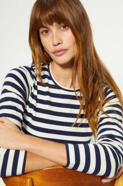 Outlet Oasis Cotton Stripe Crew Neck Long Sleeve Top Navy