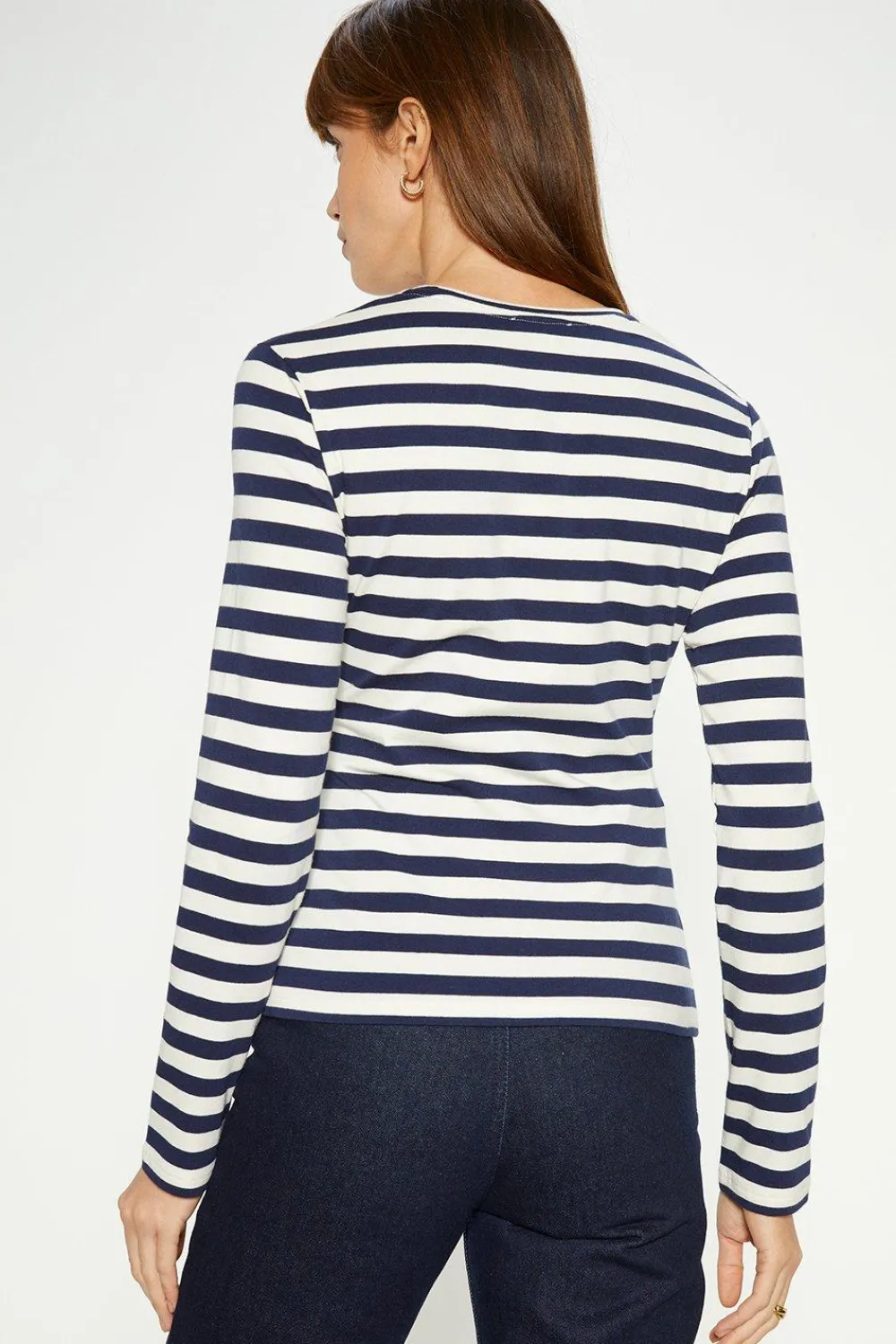 Outlet Oasis Cotton Stripe Crew Neck Long Sleeve Top Navy
