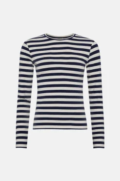 Outlet Oasis Cotton Stripe Crew Neck Long Sleeve Top Navy