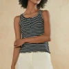 Hot Oasis Cotton Stripe Rib Scoop Neck Vest Navy