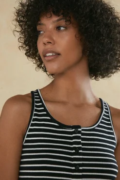 Hot Oasis Cotton Stripe Rib Scoop Neck Vest Navy