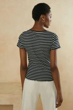 Discount Oasis Cotton Stripe Rib Scoop Neck T Shirt Blackwhite