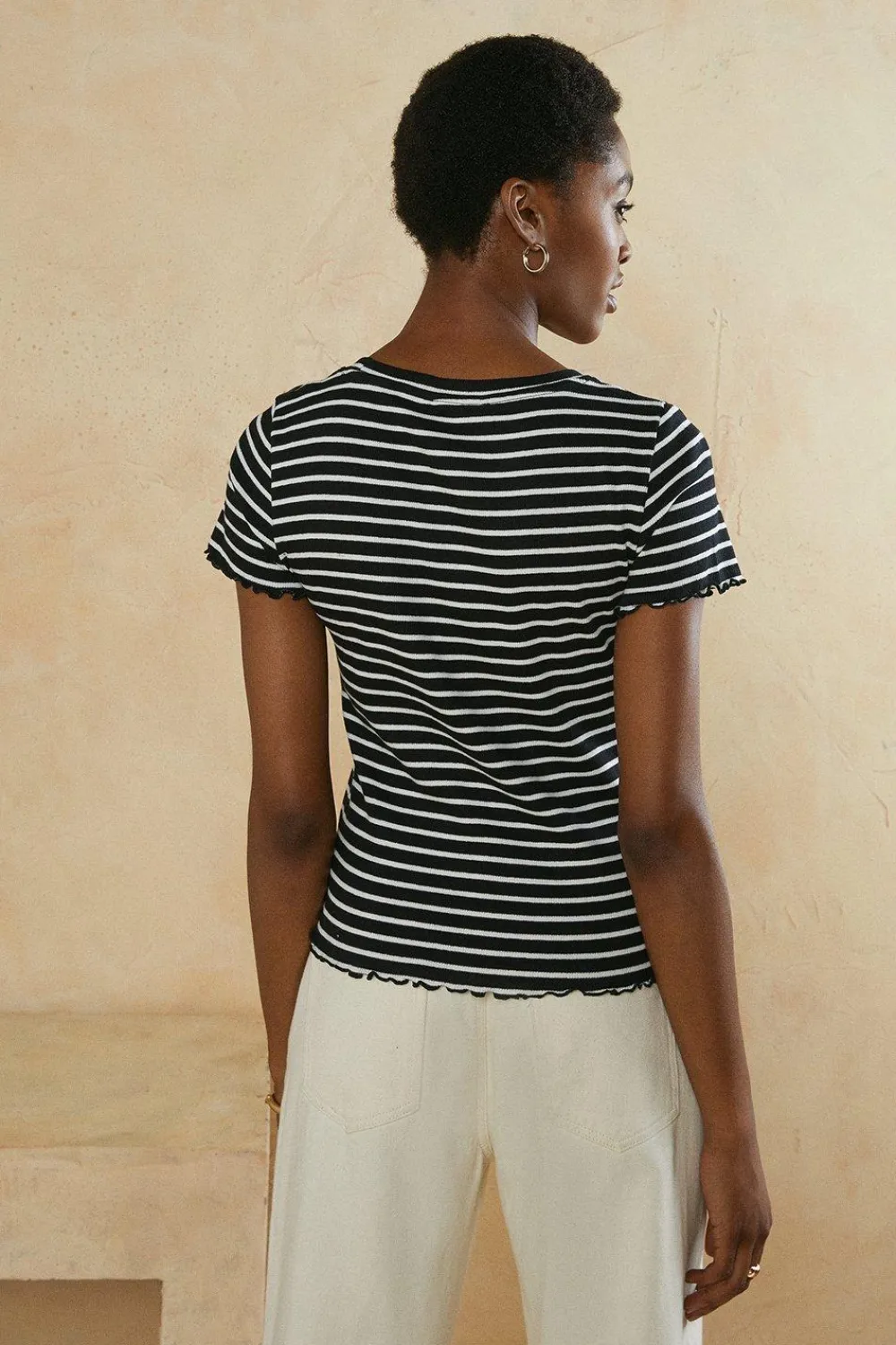 Discount Oasis Cotton Stripe Rib Scoop Neck T Shirt Blackwhite
