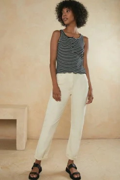 Hot Oasis Cotton Stripe Rib Scoop Neck Vest Navy