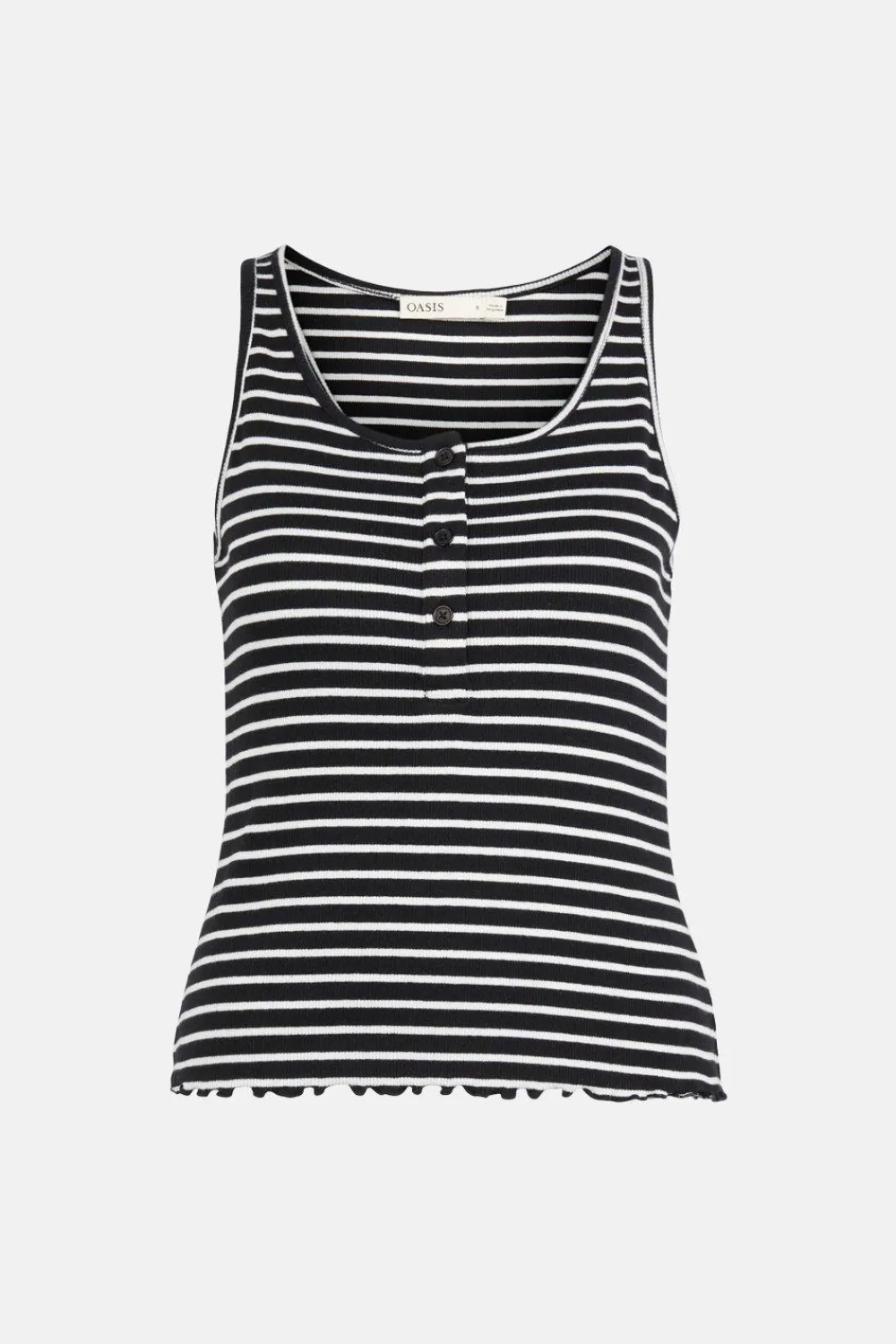 Hot Oasis Cotton Stripe Rib Scoop Neck Vest Navy