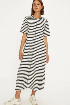 Online Oasis Cotton Stripe Seam Detail Midi Trapeze Dress Mono