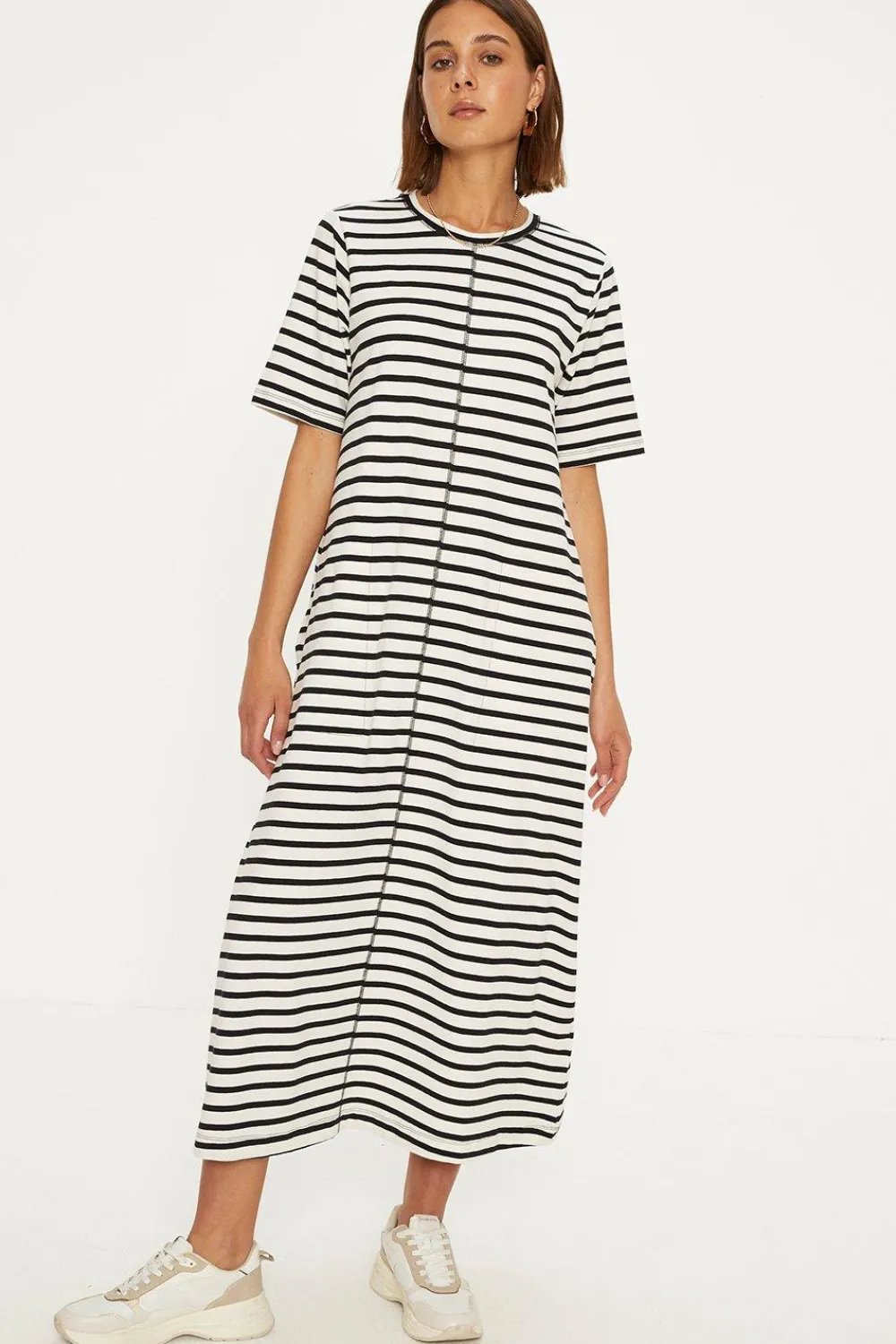 Online Oasis Cotton Stripe Seam Detail Midi Trapeze Dress Mono