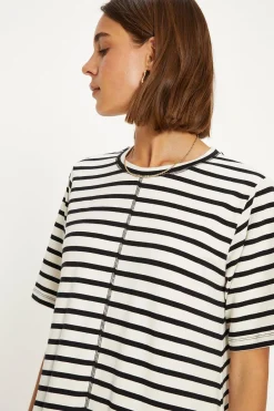 Online Oasis Cotton Stripe Seam Detail Midi Trapeze Dress Mono