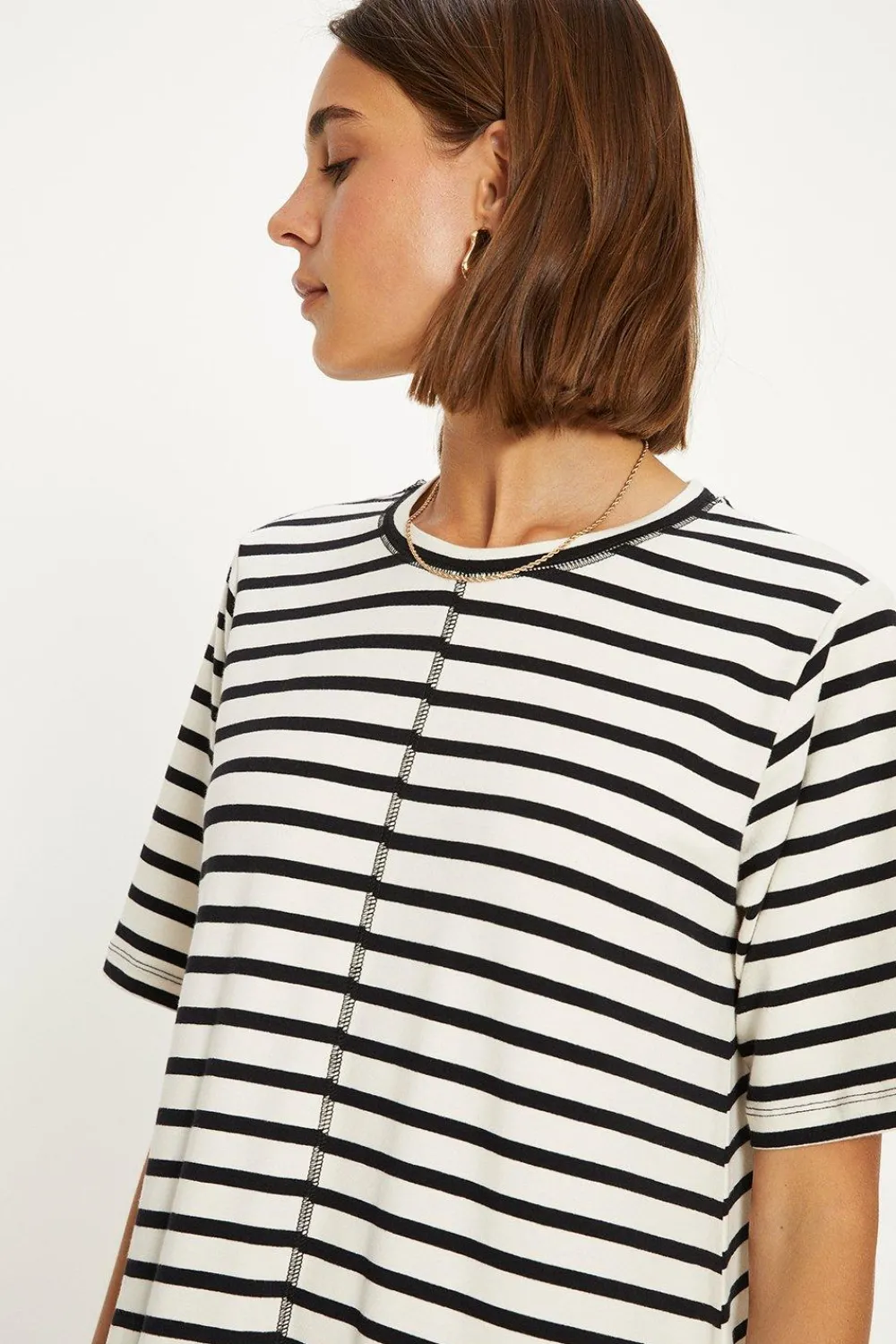 Online Oasis Cotton Stripe Seam Detail Midi Trapeze Dress Mono