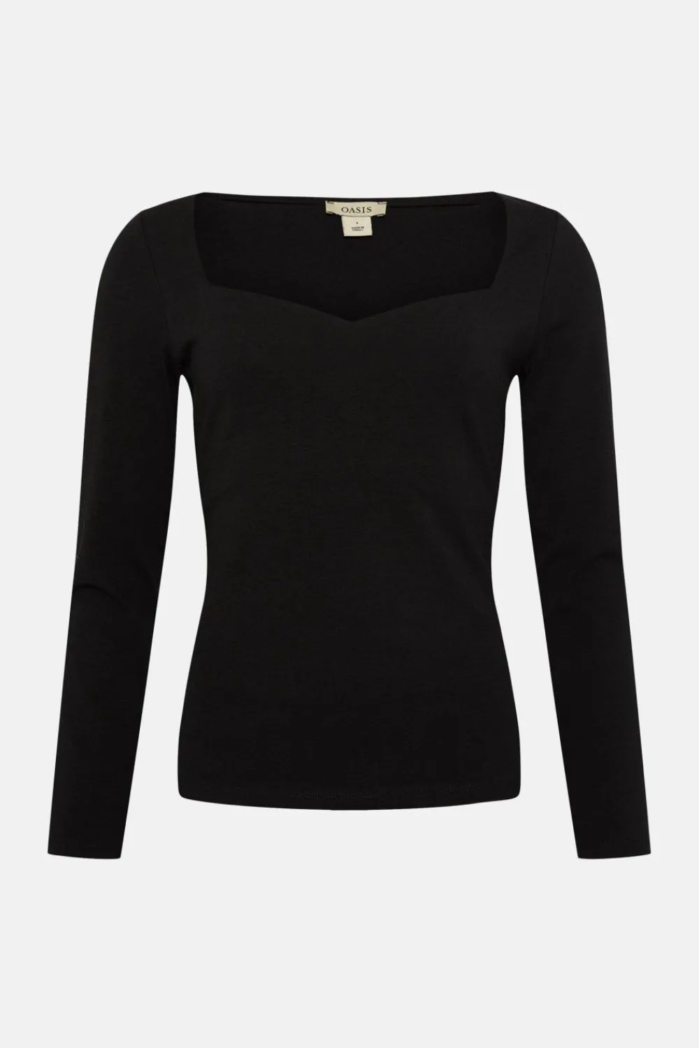 New Oasis Cotton Sweetheart Long Sleeve Top White