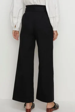 Sale Oasis Cotton Twill Tie Waist Wide Leg Trouser Black