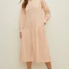 Outlet Oasis Cotton Twill Washed Midi Dress Washed Pink