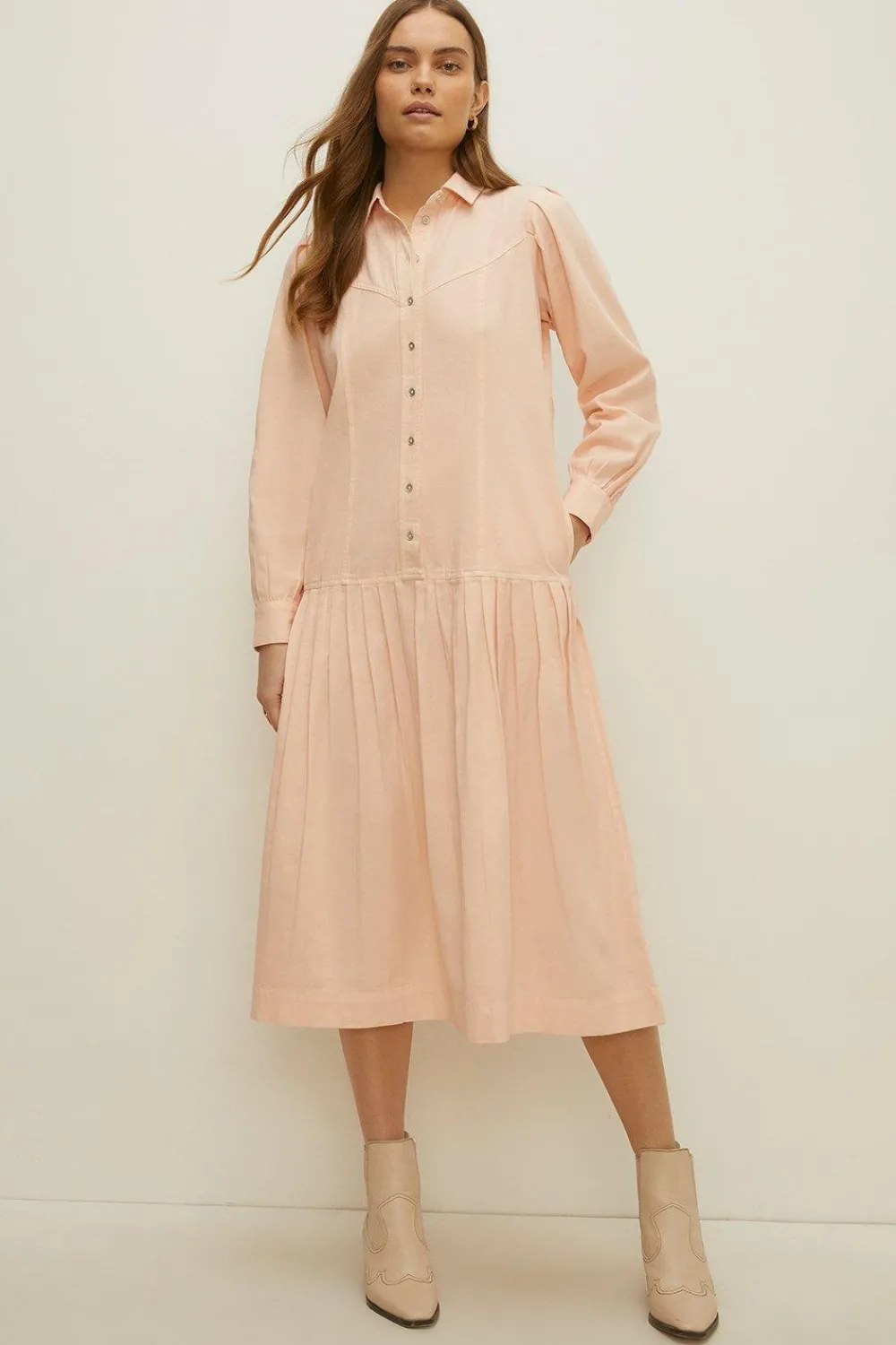 Outlet Oasis Cotton Twill Washed Midi Dress Washed Pink