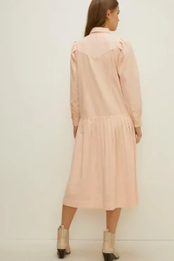 Outlet Oasis Cotton Twill Washed Midi Dress Washed Pink