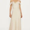 Discount Oasis Cowl Cold Shoulder Satin Midi Dress Champagne