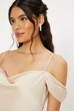 Discount Oasis Cowl Cold Shoulder Satin Midi Dress Champagne