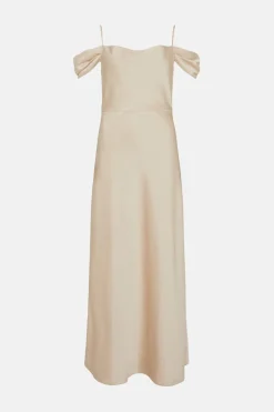 Discount Oasis Cowl Cold Shoulder Satin Midi Dress Champagne