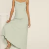 Hot Oasis Cowl Double Strap Midi Dress Sage