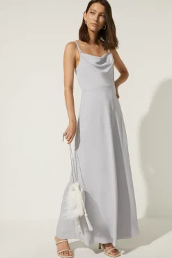 Best Oasis Cowl Double Strap Midi Dress Pale Blue