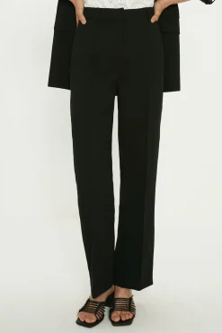 Online Oasis Crepe Pinstitch Straight Leg Trouser Black