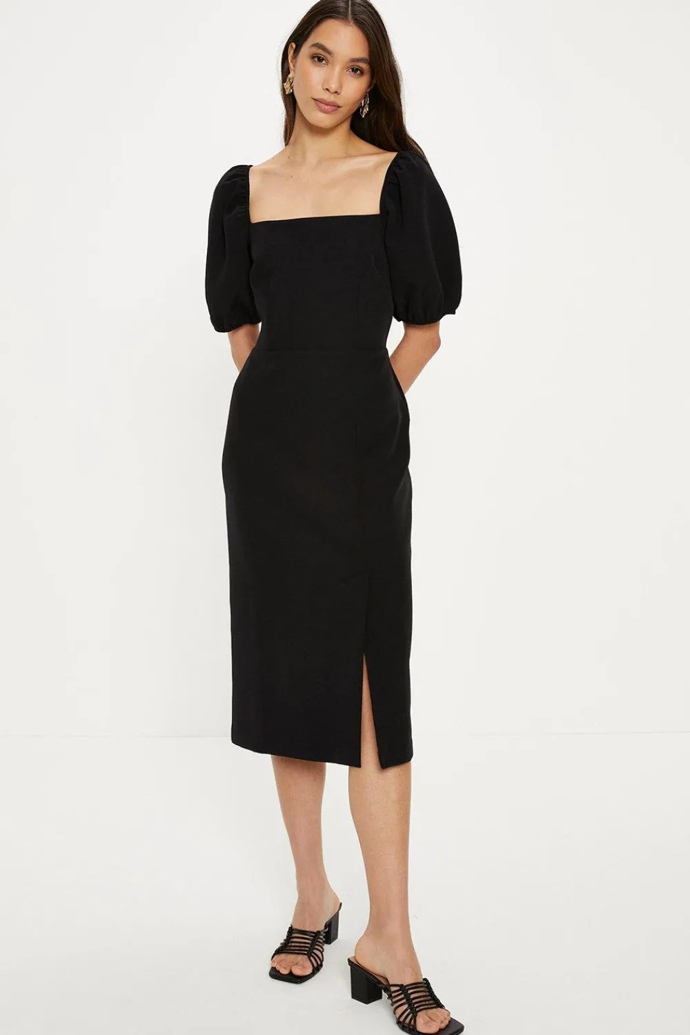 Sale Oasis Crepe Puff Sleeve Pencil Dress Black