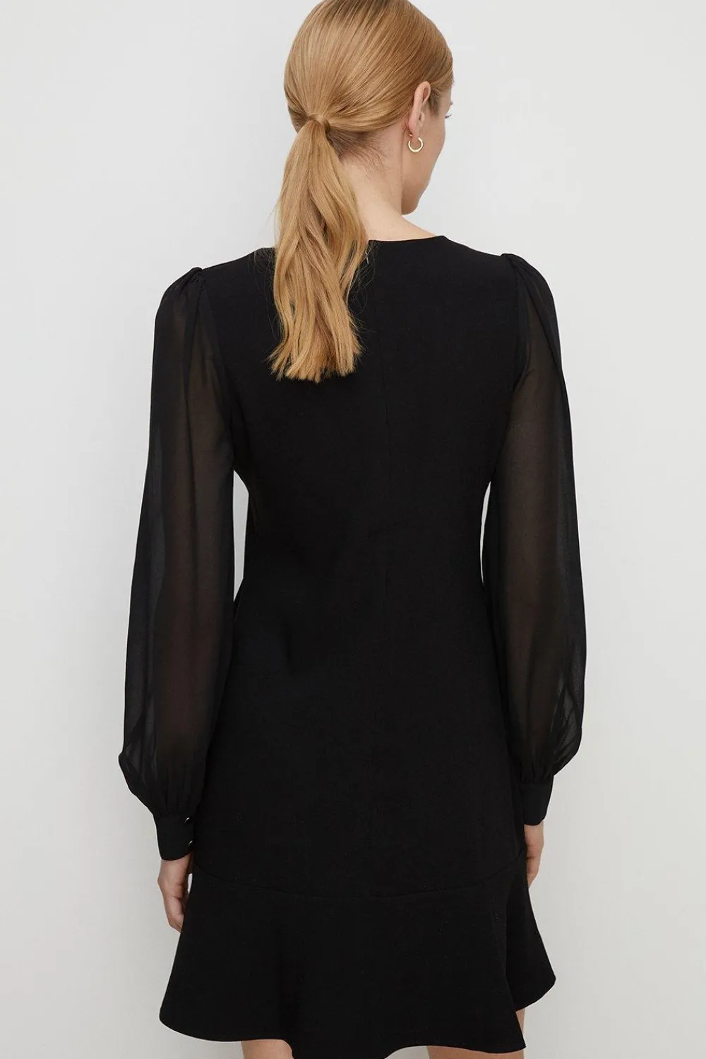 New Oasis Crepe V-Neck Woven Sleeve Mini Dress Black