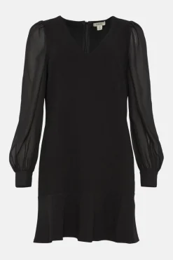 New Oasis Crepe V-Neck Woven Sleeve Mini Dress Black