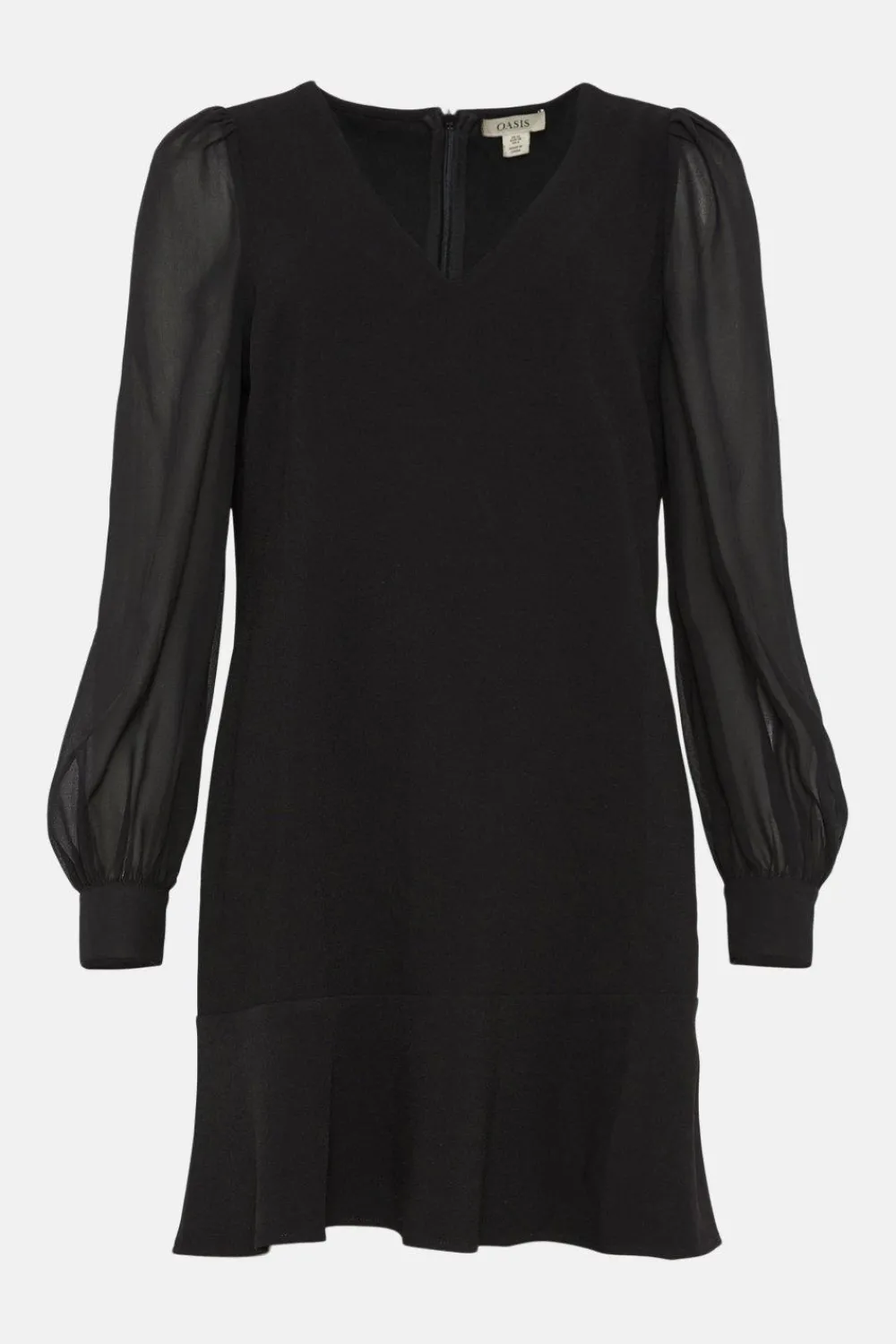 New Oasis Crepe V-Neck Woven Sleeve Mini Dress Black
