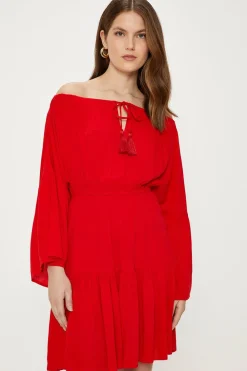 Fashion Oasis Crinkle Bardot Dress Red