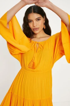 Fashion Oasis Crinkle Bardot Dress Orange
