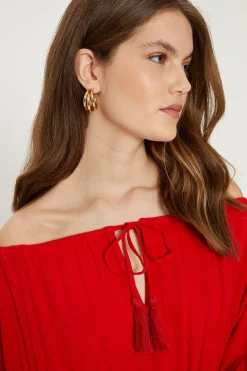Fashion Oasis Crinkle Bardot Dress Red