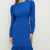 New Oasis Crinkle Crochet Insert Tier Midi Dress Cobalt