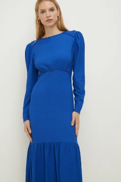 New Oasis Crinkle Crochet Insert Tier Midi Dress Cobalt