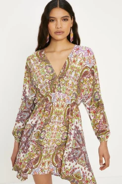 Best Oasis Crinkle Paisley Mini Kimono Dress Multi