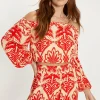 New Oasis Crinkle Paisley Palm Bardot Top Red