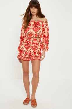 Best Oasis Crinkle Paisley Palm Beach Shorts Red