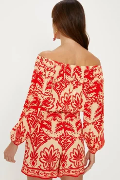 Best Oasis Crinkle Paisley Palm Beach Shorts Red