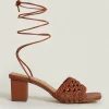 Outlet Oasis Crochet Laceup Block Heel Sandals Black