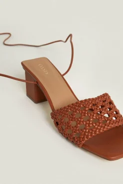 Outlet Oasis Crochet Laceup Block Heel Sandals Black